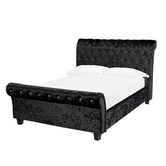 Inkpen King Size Bed In Black Crushed Velvet With Dark Legs_1